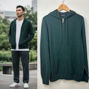 NAADAM Wool/ Cashmere Full-Zip Hoodie With Contrast Tipping Forest Green Sz L